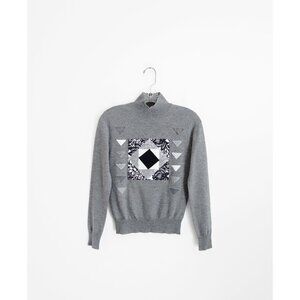 Vivienne Tam Grey Merino Wool Cashmere Applique Turtleneck Sweater size P XS